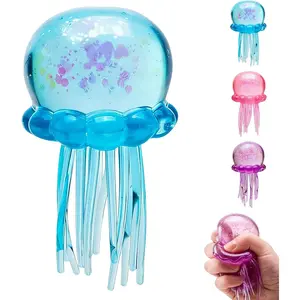 BINOK Jellyfish Squishy, Jellyfish Squeeze Stress Ball, Ice Squeeze Cube-Drop Malt Sugar Balls Sensory for Anxiety Stress Party Favors (Blue)