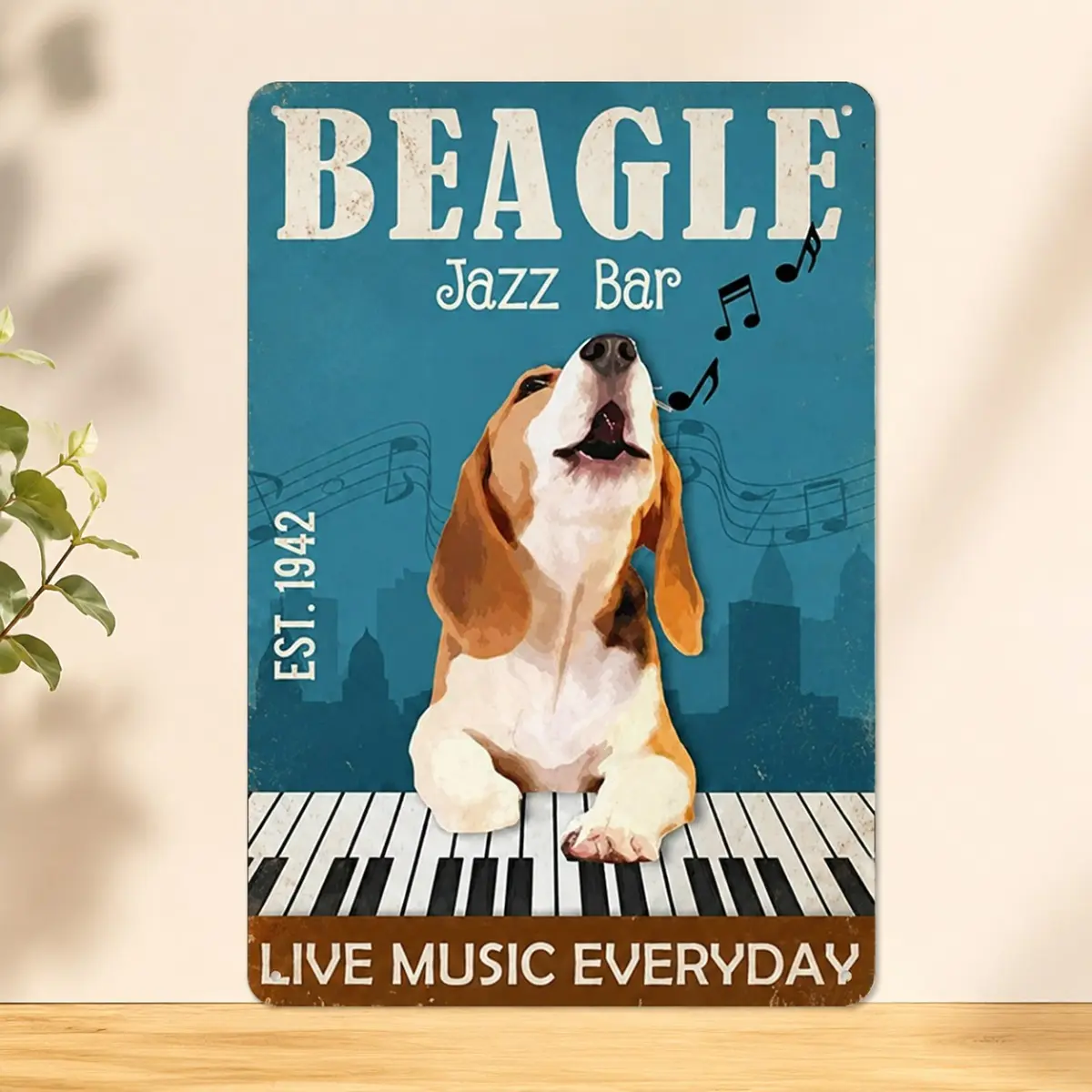 8x12 Inch Beagle Dog Jazz Bar Metal Sign, Funny Dog Wall Art Decor, Music Lover Hanging Plaque for Home Bar, Room, Cafe & Garage