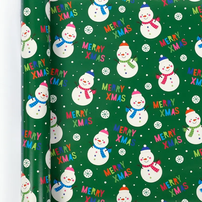 Thick Tear-Resistant Christmas Wrapping Paper Roll (43x300cm), Snowman & Merry Xmas Letters, DIY Gift Packaging, Party Decorations