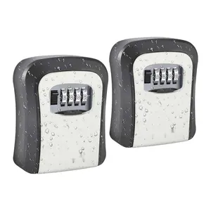 2 Pack Key Lock Box, Wall Mount 4 Digits Combination Lockbox, Waterproof Outdoor Key Hider, Resettable Security Password Box with Mounting Kit, Grey
