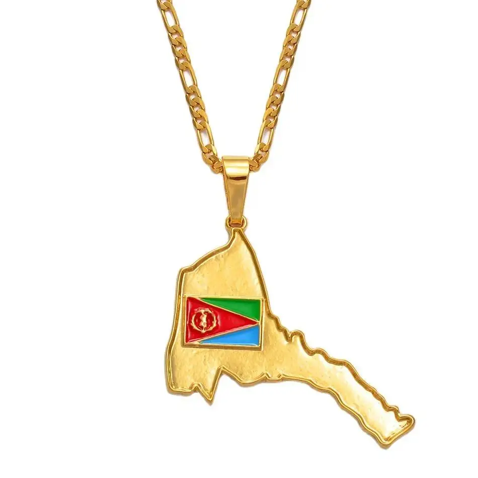 Anniyo Eritrea Map Flag Pendant Necklaces Women Men Gold Color Ethnic Jewelry Africa Maps of Eritrean #032506
