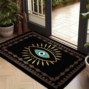 Evil Eye Door Mat Gold Boho Nazar Doormat Mystic Protection Welcome Mat for Entrance Way Non Slip Floor Rug Black Spiritual Home Decor Foot Pad Washable Area Rug for Indoor Outdoor Hallway Front Door Porch Bedroom Kitchen Entryway Apartment Carpet