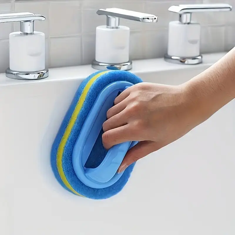Shower Scrubber | Ergonomic Handheld Sponge Scrubber with Two-Tone Design — Versatile Manual Cleaning Brush for Bathtubs, Kitchens, Bathrooms, and More