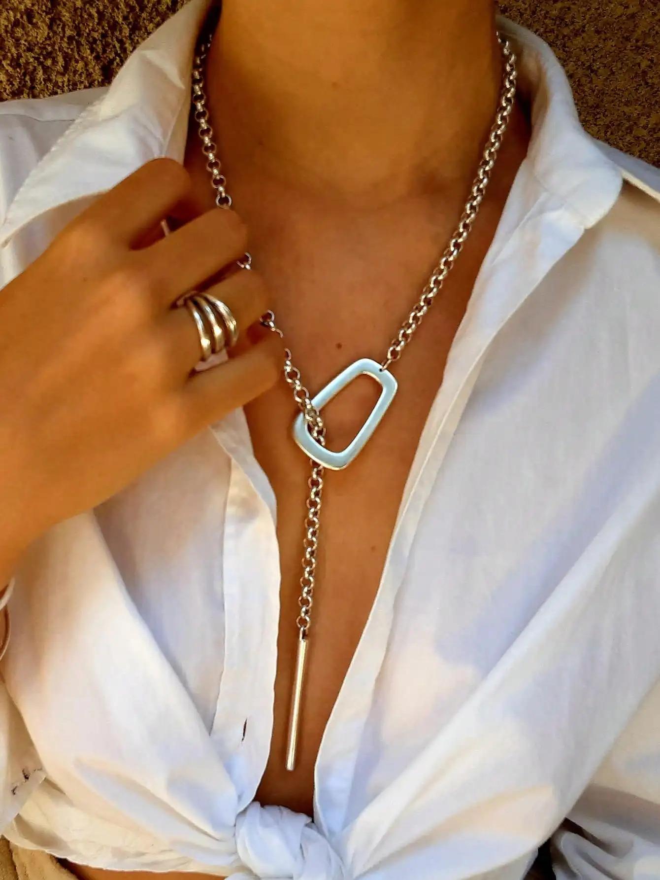 Long Bar Silver Plated Copper Chain Pendant Women's Bold Y Necklace Unique Chunky Chain Adjustable Lariat Necklace Beautiful Collarbone Necklace Trendy Chunky Statement Jewelry for Party Daily Wear Long Bar Silver Plated Copper Chain Pendant Women's Bold Y Necklace Unique Chunky Chain Adjustable Lariat Necklace Beautiful Collarbone Necklace Trendy Chunky Statement Jewelry for Party Daily Wear