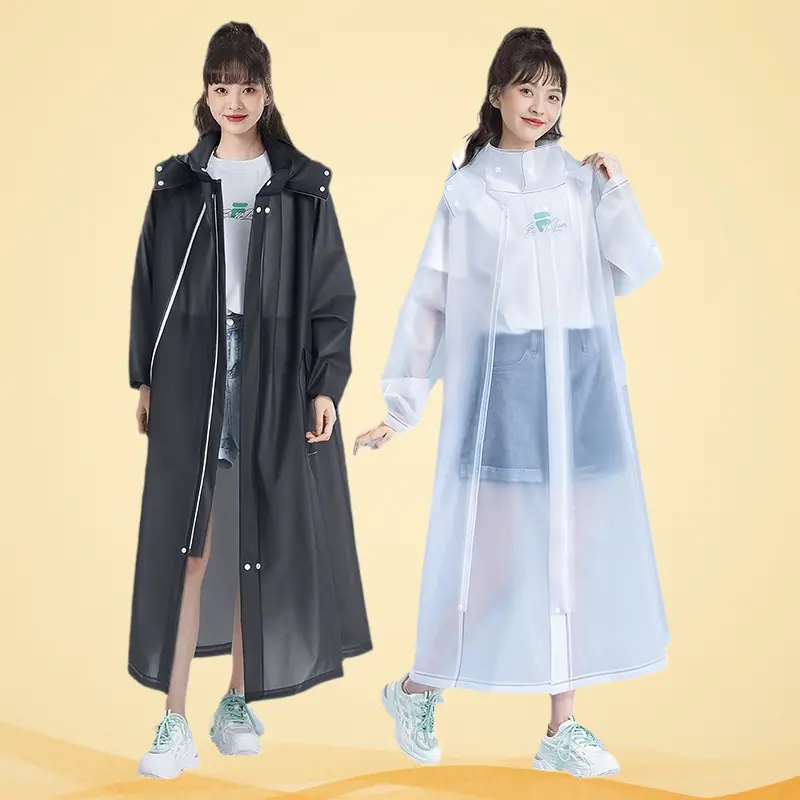 Long Zippered Transparent Integrated Full Body Rain Poncho For Adult Men Women Outdoor E-bike Heavy Rain Protection