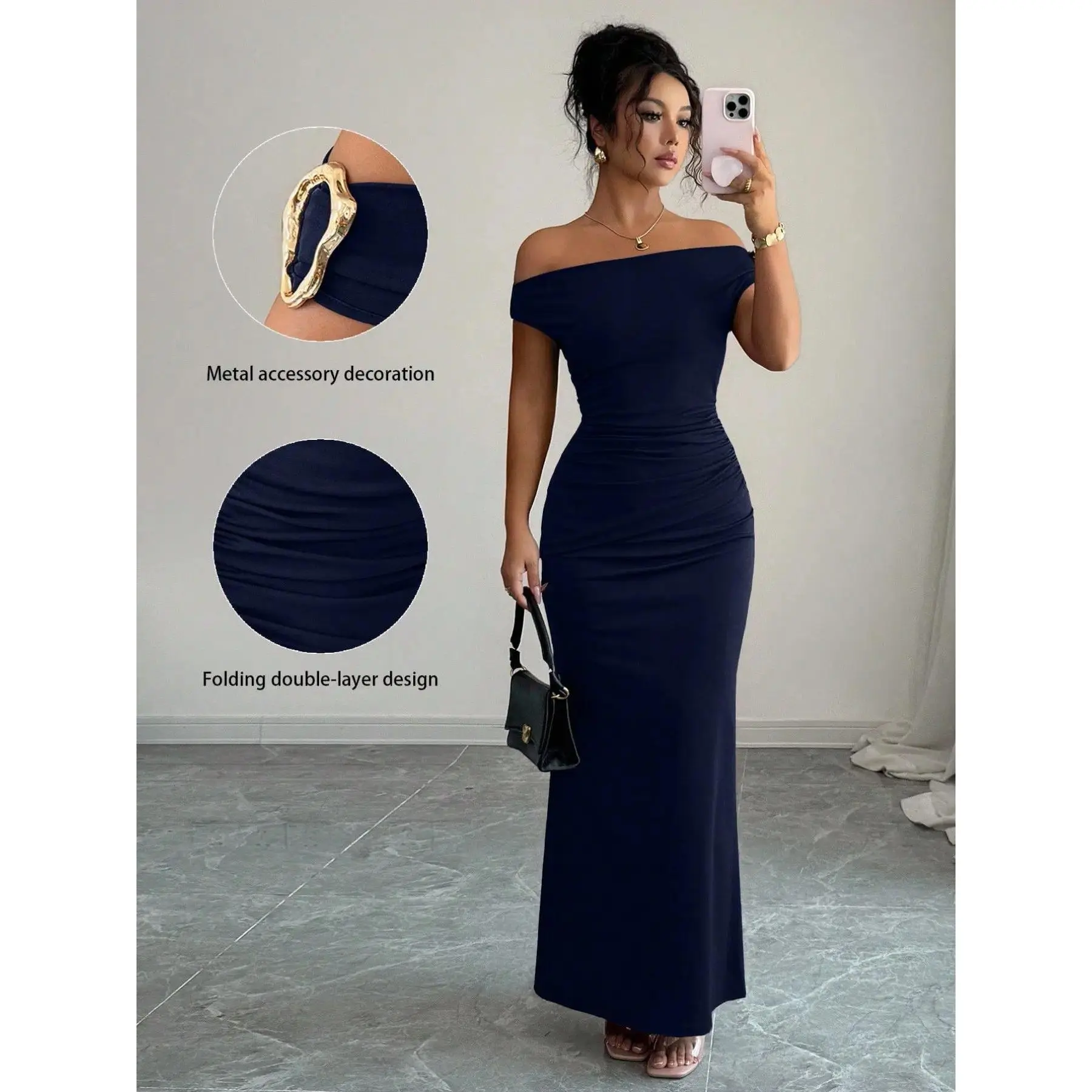 Women's Off Shoulder Formal Evening Dress Sleeveless Elegant Maxi Party Dress