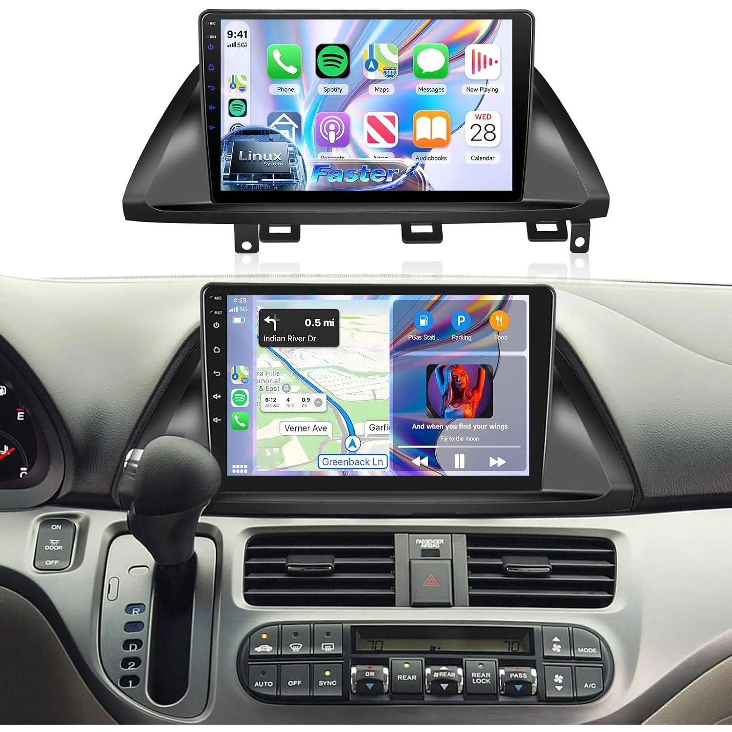 10'' IPS Touchscreen Linux Car Stereo Upgrade for Honda Odyssey 2005-2010, Carplay, Android Auto, Fast Boot Plug-and-Play, Online Video, Bluetooth, FM/RDS Radio, DSP EQ, Mirror Link, SWC, Backup Camera Compatible