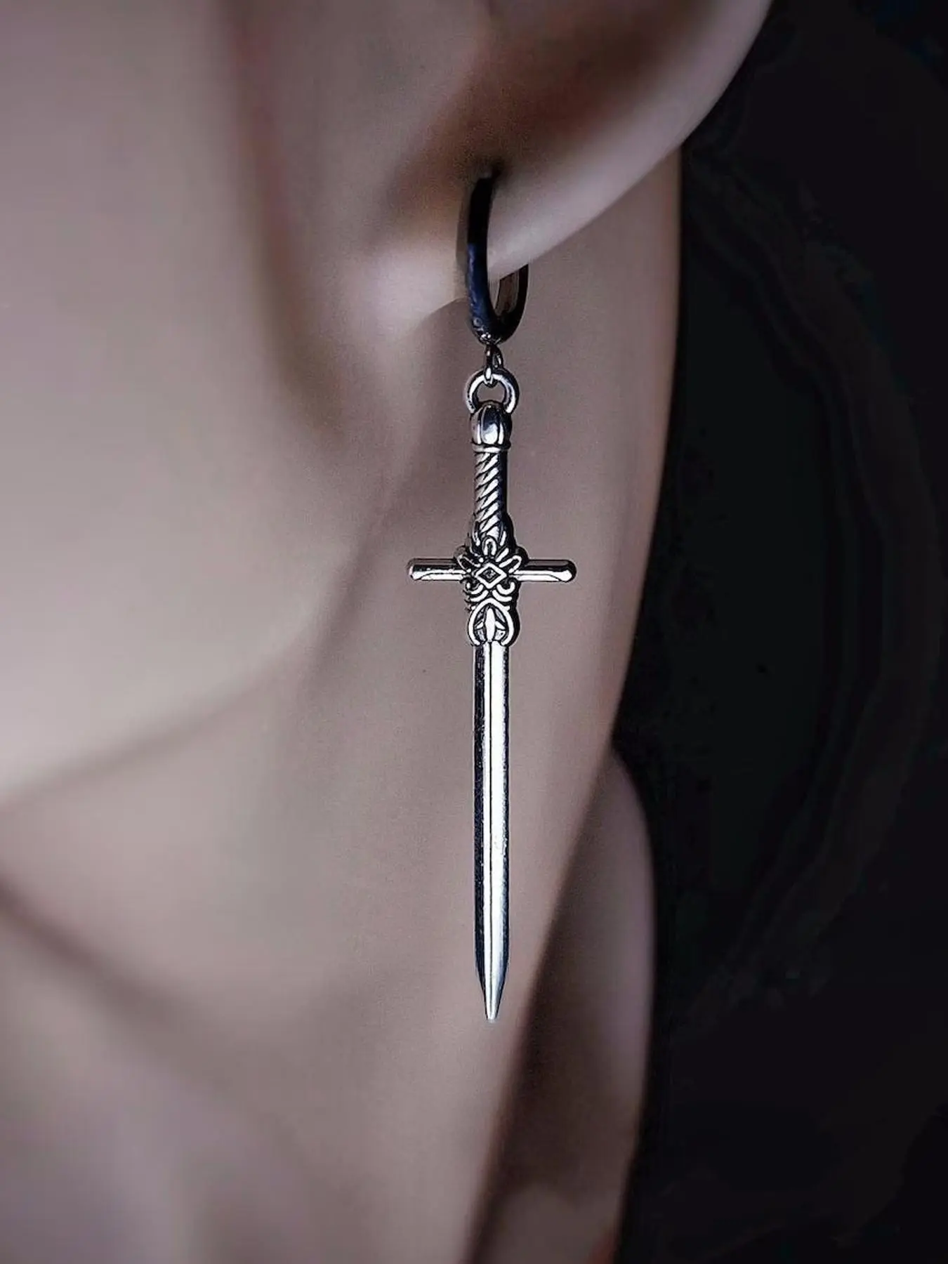 Gothic Sword Stud Earrings, Unisex Geometric Design, Stainless Steel, Casual Style, All Seasons, Zinc Alloy Chain Material, Fashionable Accessories