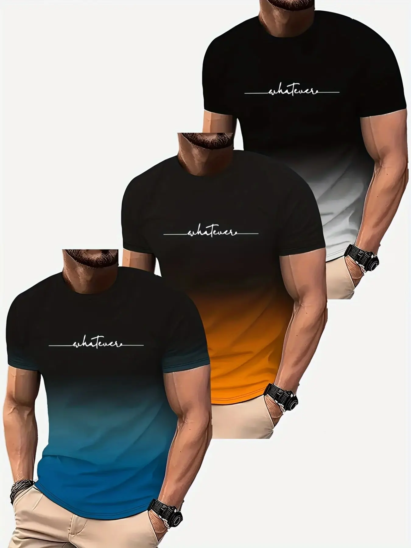 Men's Gradient Print Ombre Round Neck Classic T-Shirt, Lightweight Summer Short Sleeve Top, Casual Fitness Beach Wear, Breathable Soft Fabric, Menswear