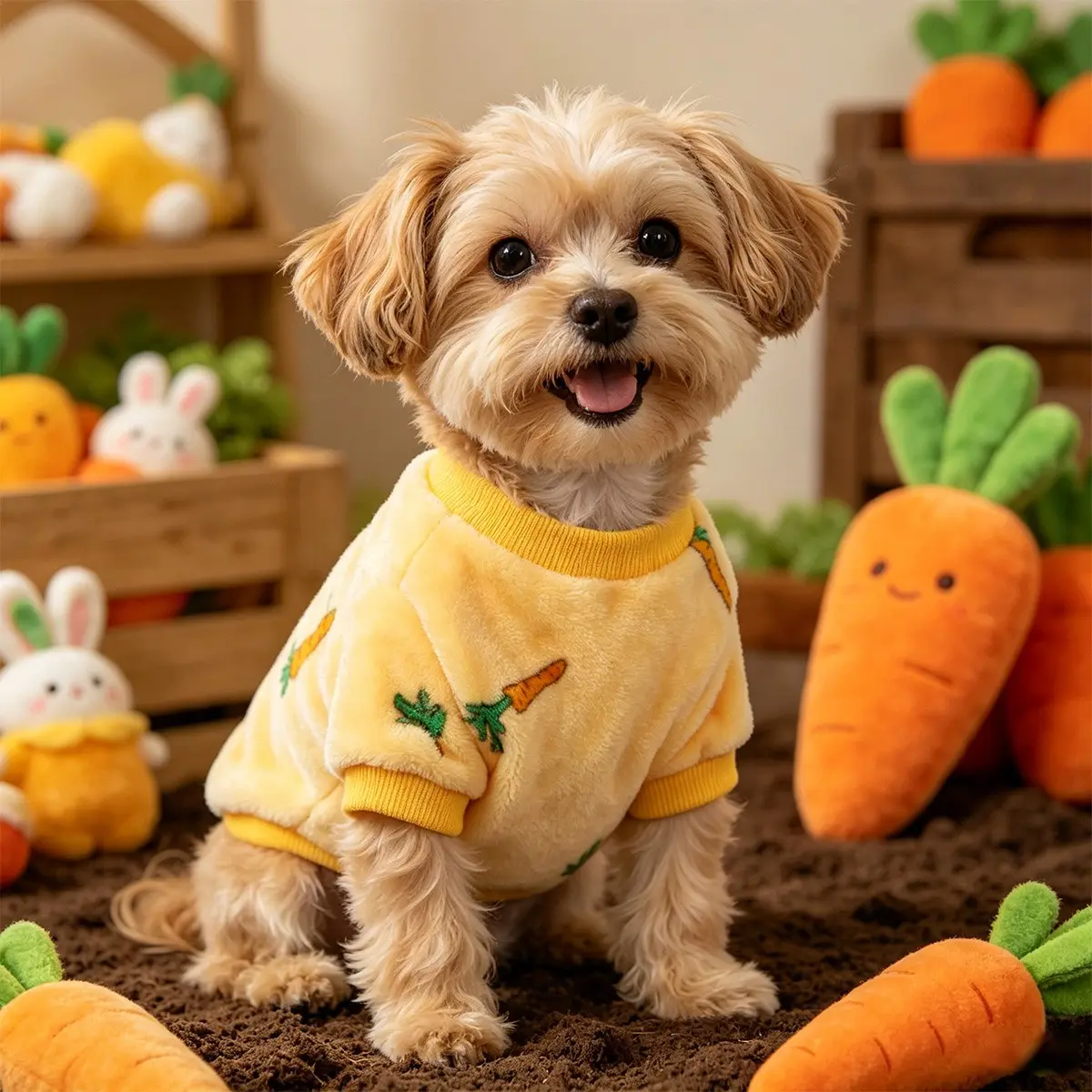 New Carrot Puppy Print Thick Pet Warm Coat, Soft Non-Shedding Breathable, Small Dogs Cats Indoor Outdoor All-Season Frostproof Jacket