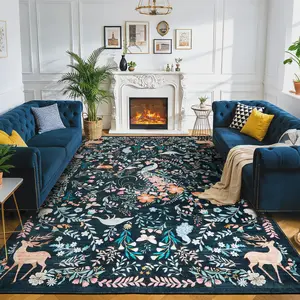 Area Rug, Machine Washable Low-Pile Non-Slip Carpet, Stain-Resistant Animal Print Rug for Living Room, Bedroom