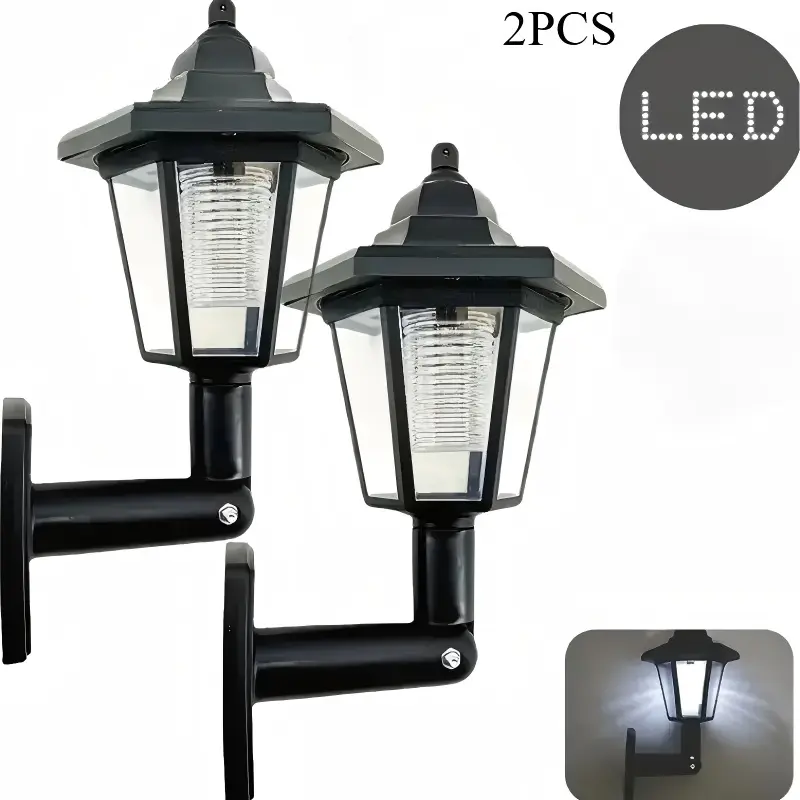 2 Solar Powered Outdoor Wall Lights, Waterproof LED Wall Lanterns, Garden Patio Yard Deck Fence Garage Decor, Energy Efficient Lighting