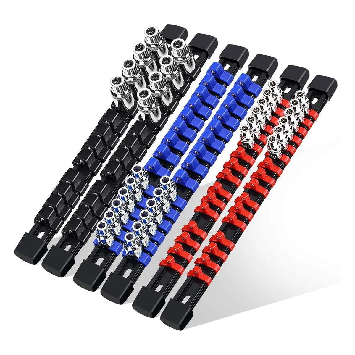 6 Pcs Socket Organizer Rail Set, Premium Socket Holder, Heavy-duty Rack Kit with 86 Clips, 1/4-INCH 32 Clips, 3/8-INCH 30 1/2-INCH 24 Tool Storage