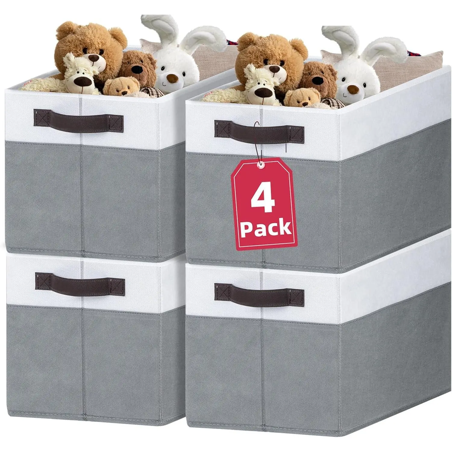 Storage Bins 4 Pack - 16x12in Closet Organizers and Storage Baskets for Organizing Clothes  Blanket - Fabric Storage Cubes Containers for Shelves -  Room Organization