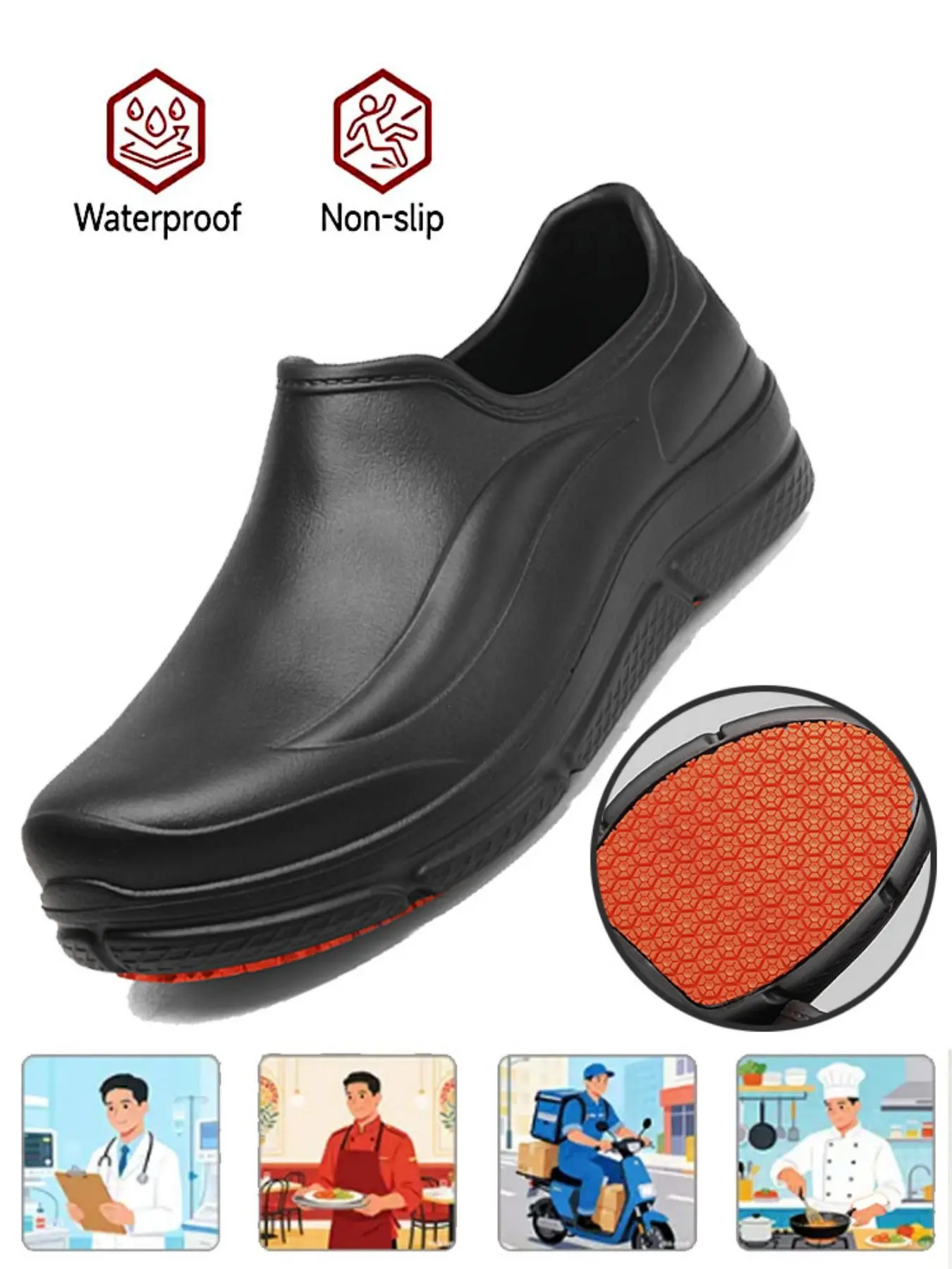 All-Season Non-Slip Waterproof Oil-Resistant Work Slippers, Lightweight Wide-Toe Eva Sole, Ideal for Hospital Kitchen Restaurant, Oil Proof Shoes