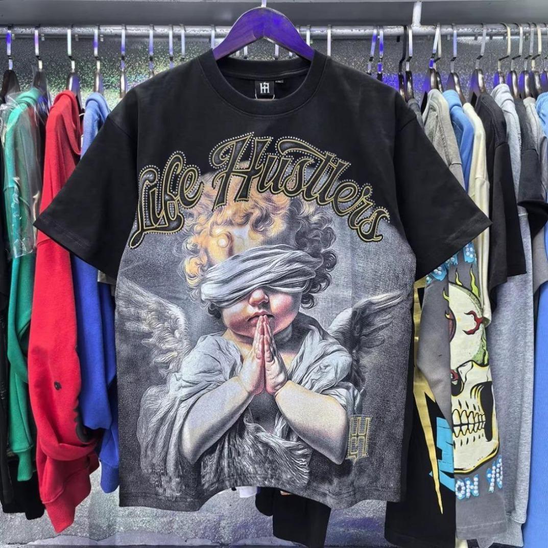 Life Hustlers Masked Angel Archery Diamond Short-Sleeve T-Shirt Unisex Crew Neck Loose Fit Summer Casual T-Shirt for Men and Women