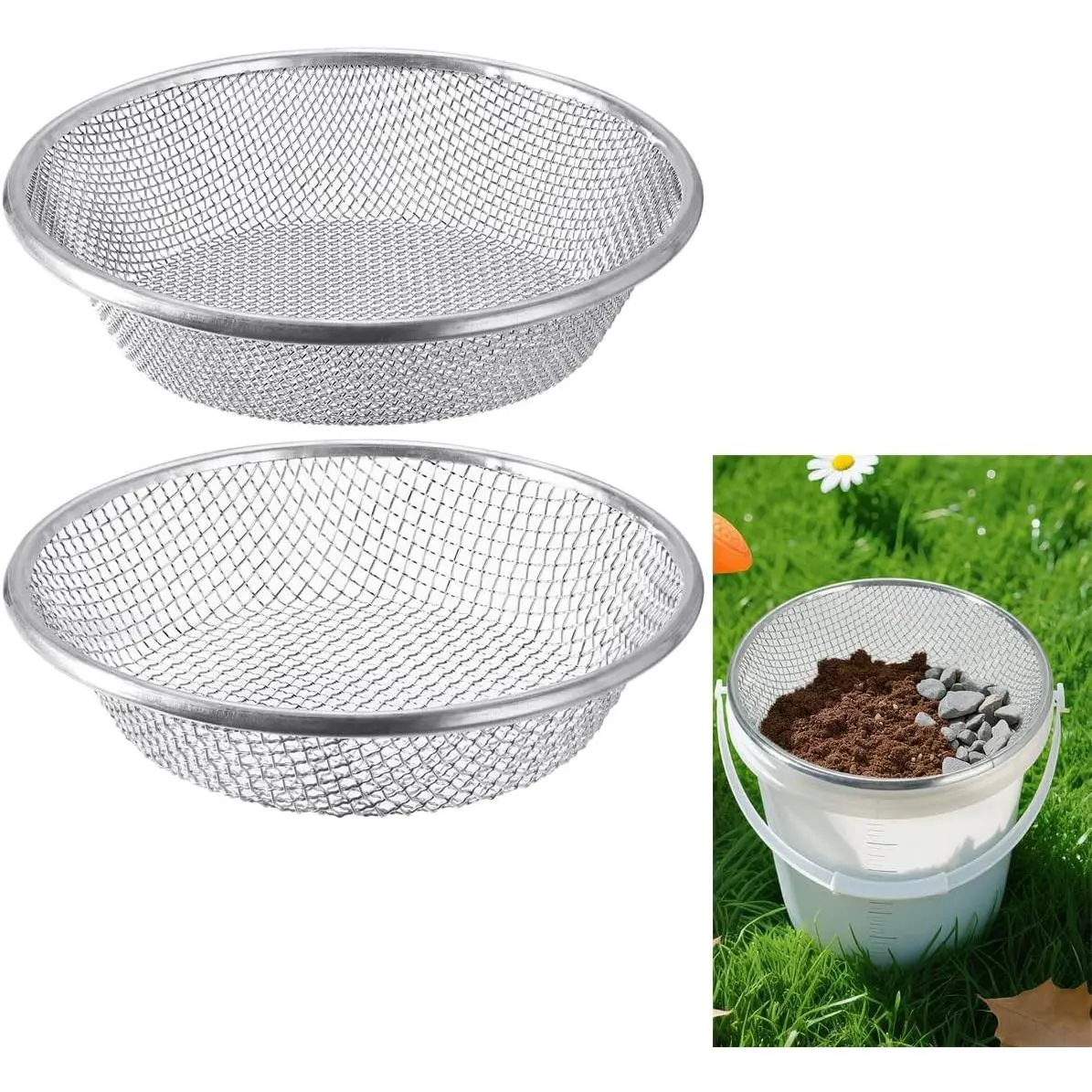 Soil Sifter Galvanized Screen, Soil Sieve for Compost Dirt Sand Rock, Rust-Resistant Sifter for 5 Gallon(1/8in,1/4in)