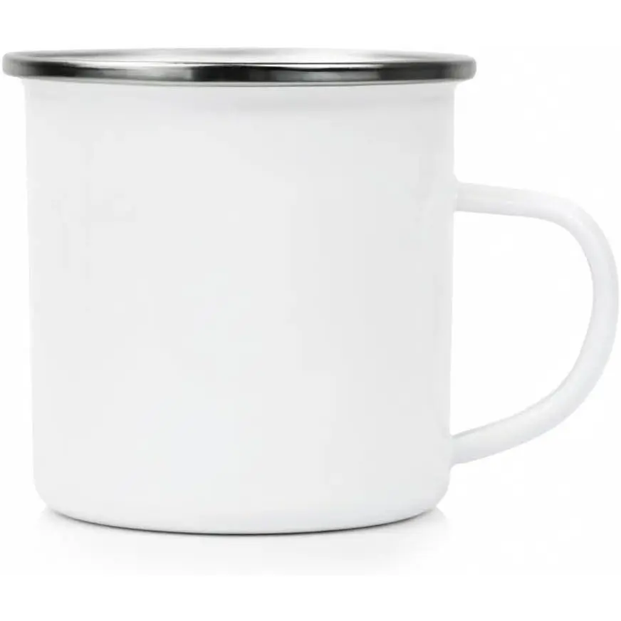 1 count 12 oz Sublimation Enamel Mug, Coffee Cup Silve Rim | Coffee Mug for Christmas Thanksgiving Mother's Day Father's Day