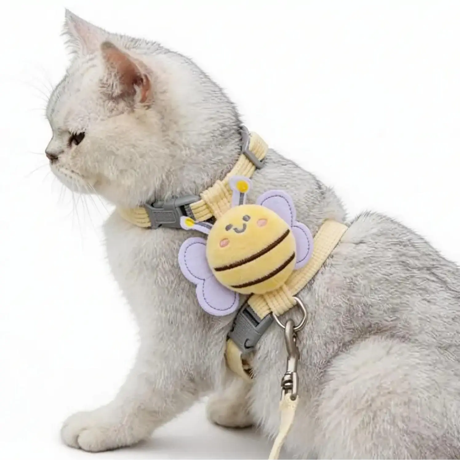 Cute Bee Costume Harness & Leash Set, Soft Polypropylene Escape-Proof Vest for Small to Medium Cats & Rabbits, Lightweight for Themed Walks and Special Occasions, Harness And Leash Set, Costumes, Bee Themed Clothes, Small/Medium, Walk Control, Small-Med