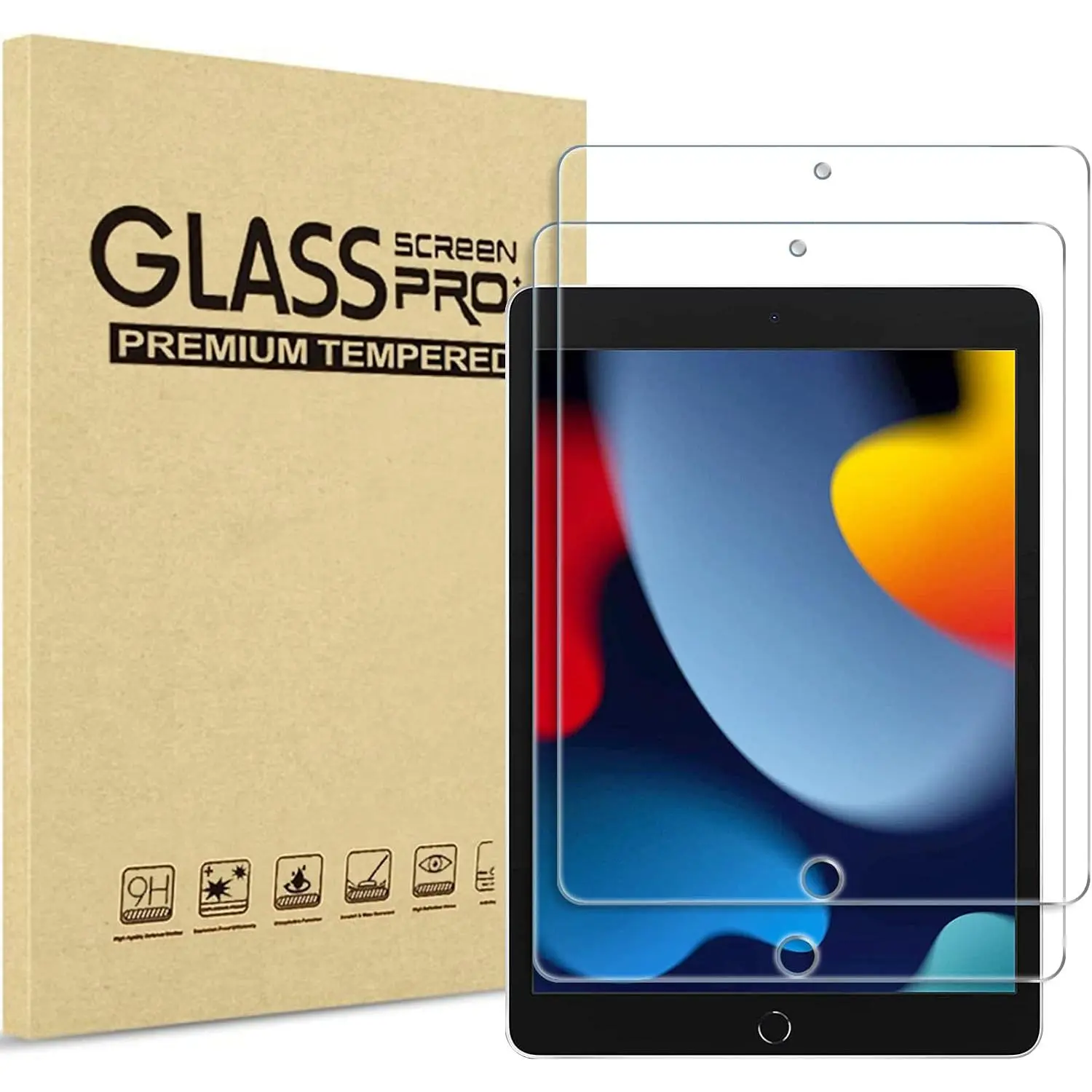 2-Pack Tempered Glass Screen Protector for 10.2 Inch iPad 9th/8th/7th Generation, 9H Hardness, Ultra Clear, Scratch Resistant, Bubble-Free Installation, High Touch Sensitivity