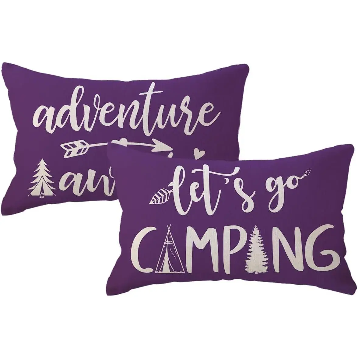 Adventure Camper Decorative  Pillowcase Double-sided Let’s Go Camping/Adventure Awaits Throw Pillow Covers Cabin/Camper Cushion Covers 12x20,2Pack for Sofa/Couch/Porch ()