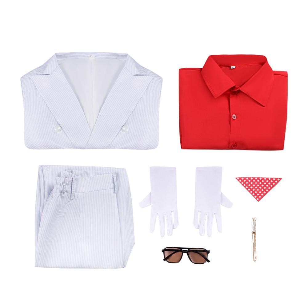 1983 Movie Scarface Al Pacino Cosplay Men White Suit Red Shirt Costume Accessories Outfits Halloween Roleplay Men Carnival Party