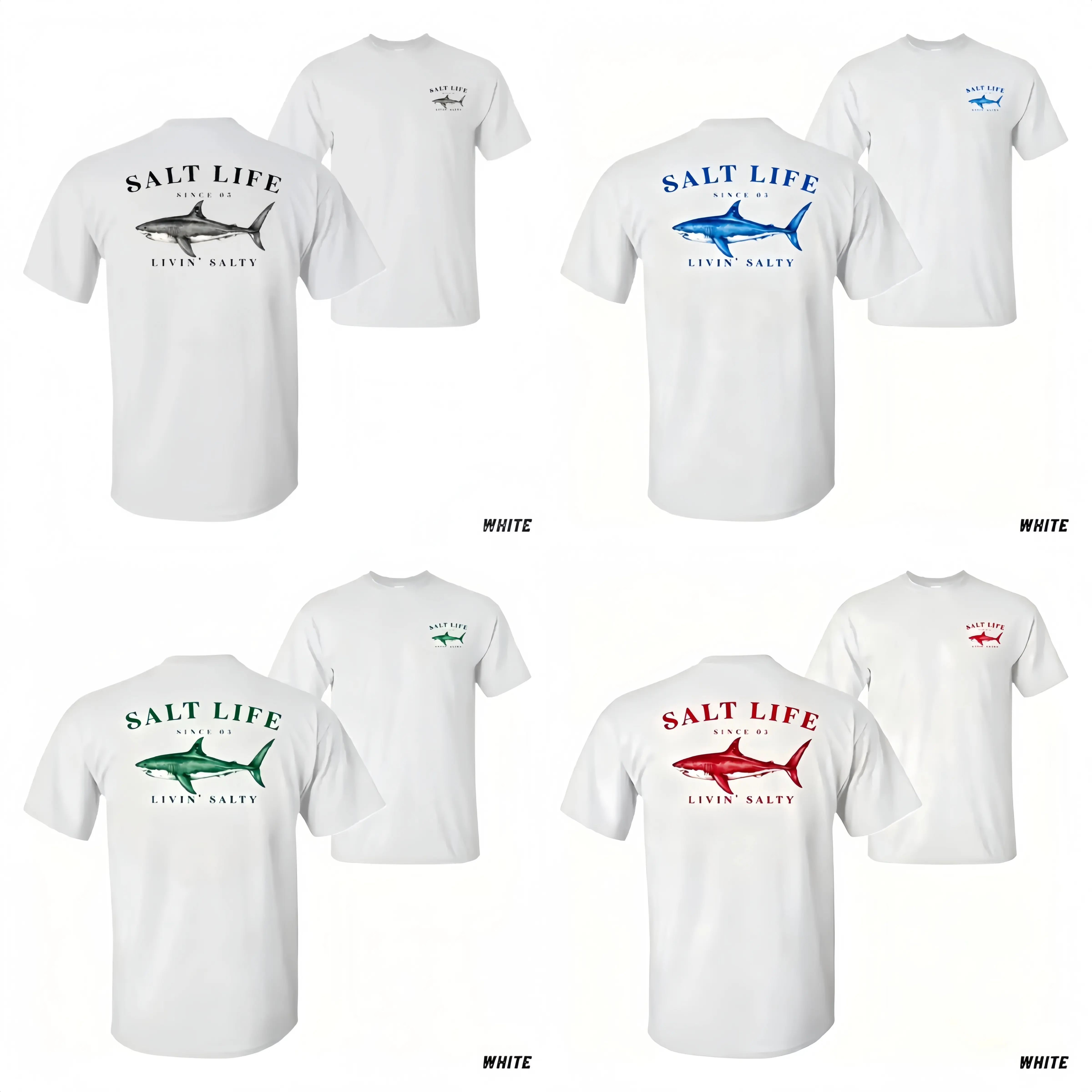 Salt Life Livin' Salty Shark T-Shirt, Offshore Fishing Graphic Tee, Soft Cotton Blend Shirt, Ocean Lifestyle Apparel for Men & Women, Angler Fisherman Gift