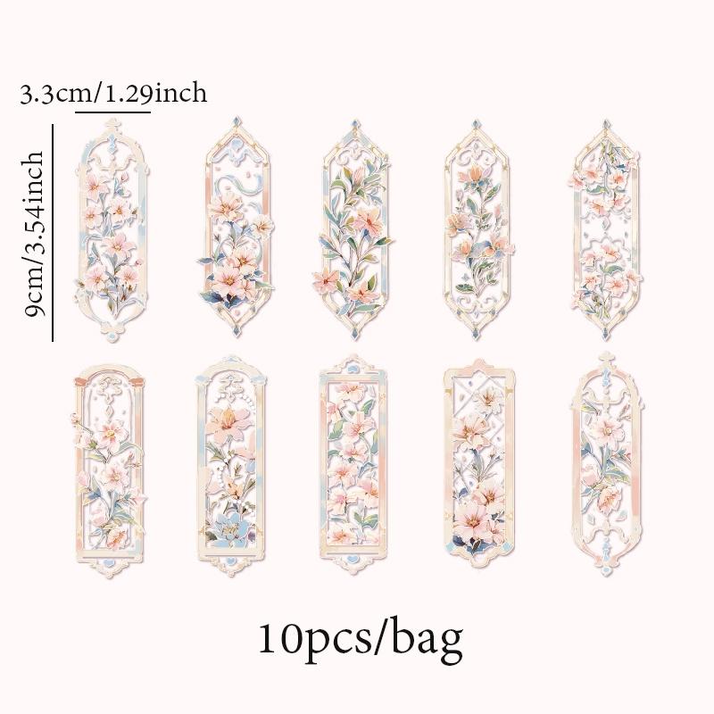 10pcs/pack Vintage Floral Pattern Bookmark, Creative Decorative Bookmark, Diy Decorative Material for Scrapbooking & Journal Making, Book Accessories