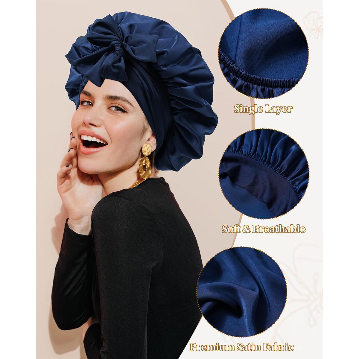 AWAYTR Satin Bonnet for Sleeping Women Silk Feeling Sleep Bonnet for Curly Hair Wrap with Elastic Tie Band Night Cap Light Purple