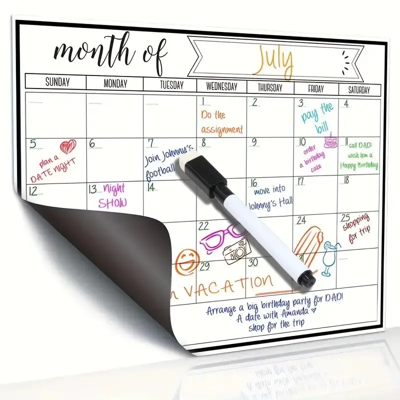 Magnetic Dry Erase Refrigerator Calendar Set, Calendar for Fridge, Erasable Weekly Monthly Planner, Includes Magnetic Chalkboard Pen, Ideal for Home Office Kitchen