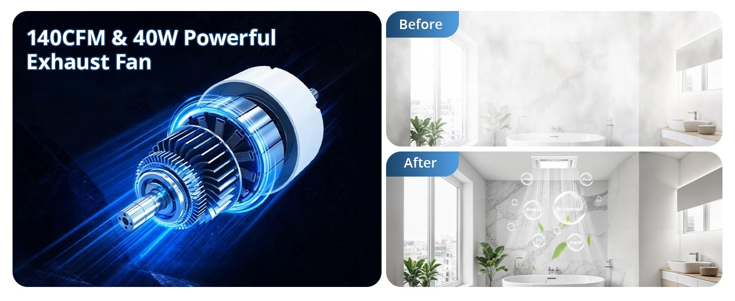 Bathroom Exhaust Fan with LED Light 8in 10in 140 CFM High Power Ventilation 3 Color Light Adjustable Energy Efficient Ceiling Ventilator 1.0 Sone Easy Install Remote Control ABS Panel