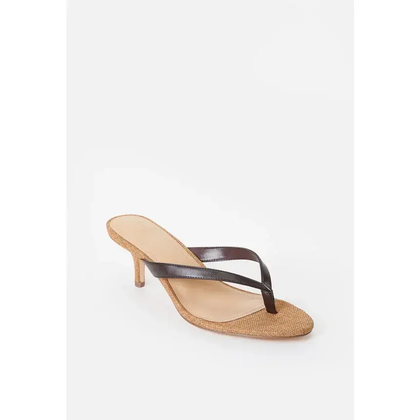 Women's Kitten Heels Thong Sandals, Neutral Square Toe Faux Leather Mules with 2.25" Heel, Padded Fashionable Comfy Slip-On Shoes for Summer, Fashionable Comfy Sandals, Heels For Women, Dining, Garden Sandals