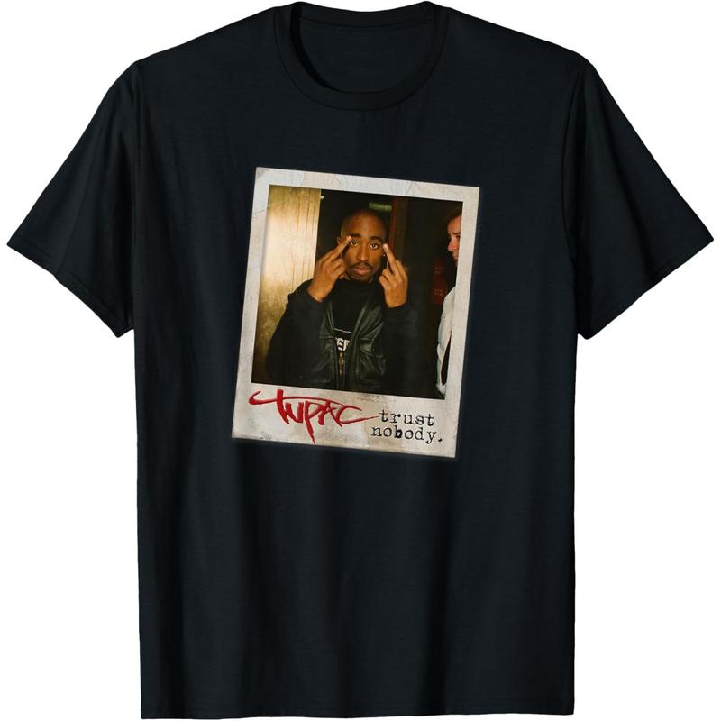Tupac "Trust Nobody" Photo T-Shirt, Iconic 2Pac Graphic Tee for Men and Women, Vintage Hip-Hop Rap Legend Shirt Featuring Classic Tupac Portrait and Bold Slogan, Streetwear Style Unisex Top for Fans of 90s Rap Culture, Casual Everyday Wear Tee Perfect for