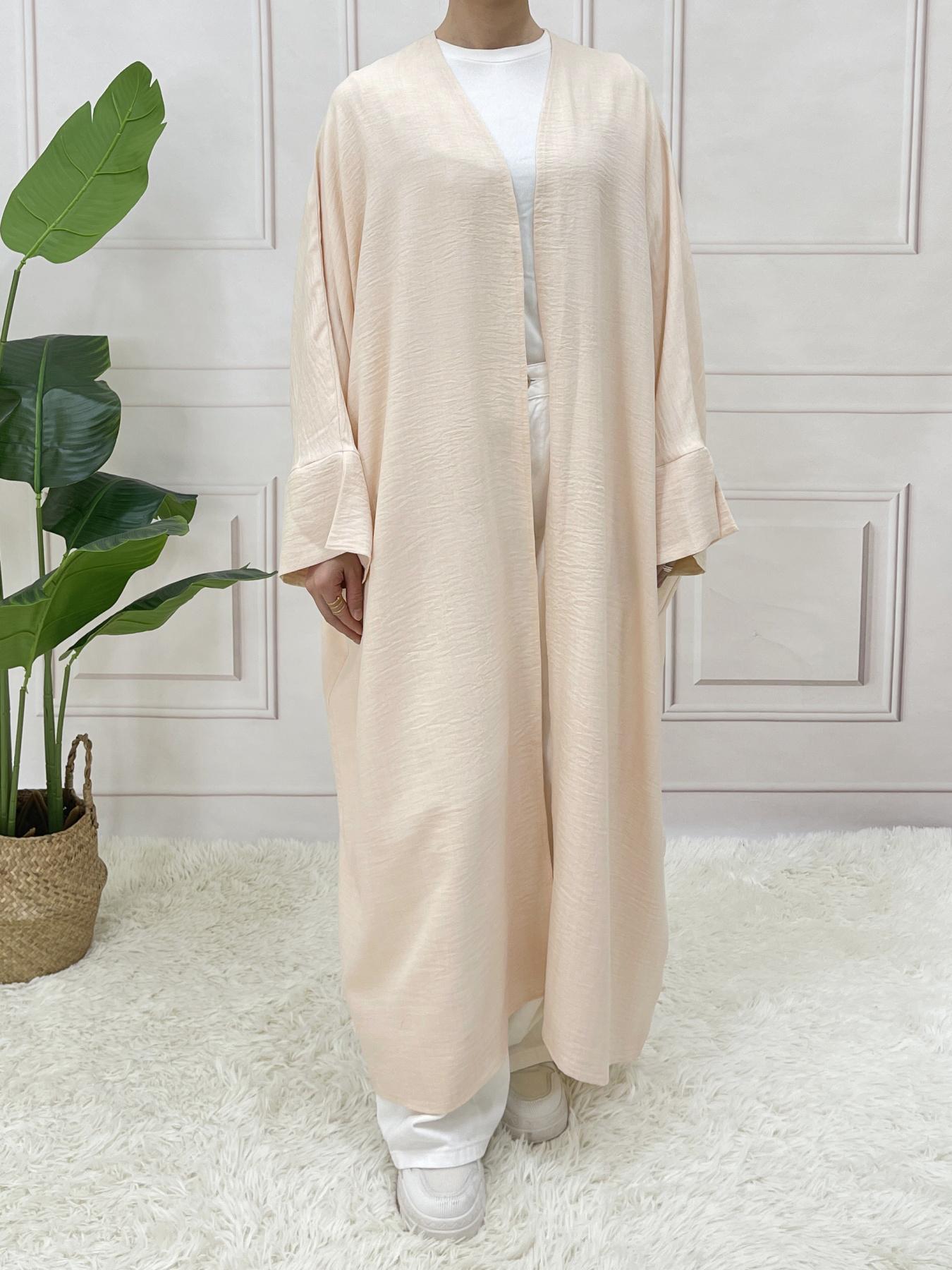 Arabic Clothing-solid Color Split Sleeve Loose Open Abaya, Modest Long Sleeve Open Front Outerwear for Women, Women's Islamic Clothing for Spring & Fall, Summer Outfits, Modesty Abaya, Muslims Loose Abayas