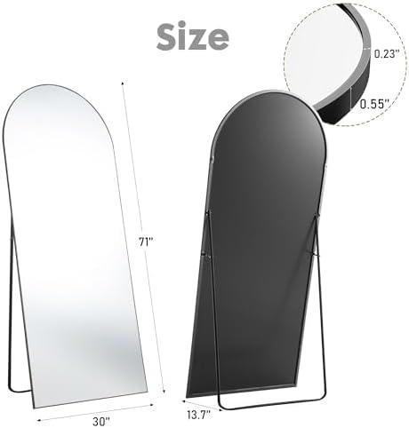 Arched 71"x26" Full Length Mirror Full Body Floor Gold Mirror Standing Hanging or Leaning Wall, Arch Wall Mirror with Stand Aluminum Alloy Thin Frame for Bedroom Cloakroom,Black 71"x26" Arched/Right Angle Full-Length Mirror with Explosion-Proof HD Glass