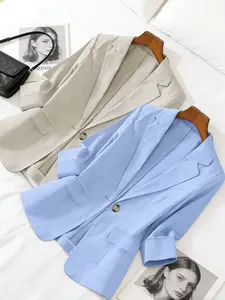 Women's two-piece plain color single-breasted double-pocket half-sleeve five-point suit jacket, suitable for spring and summer suitable for commuting outfit.