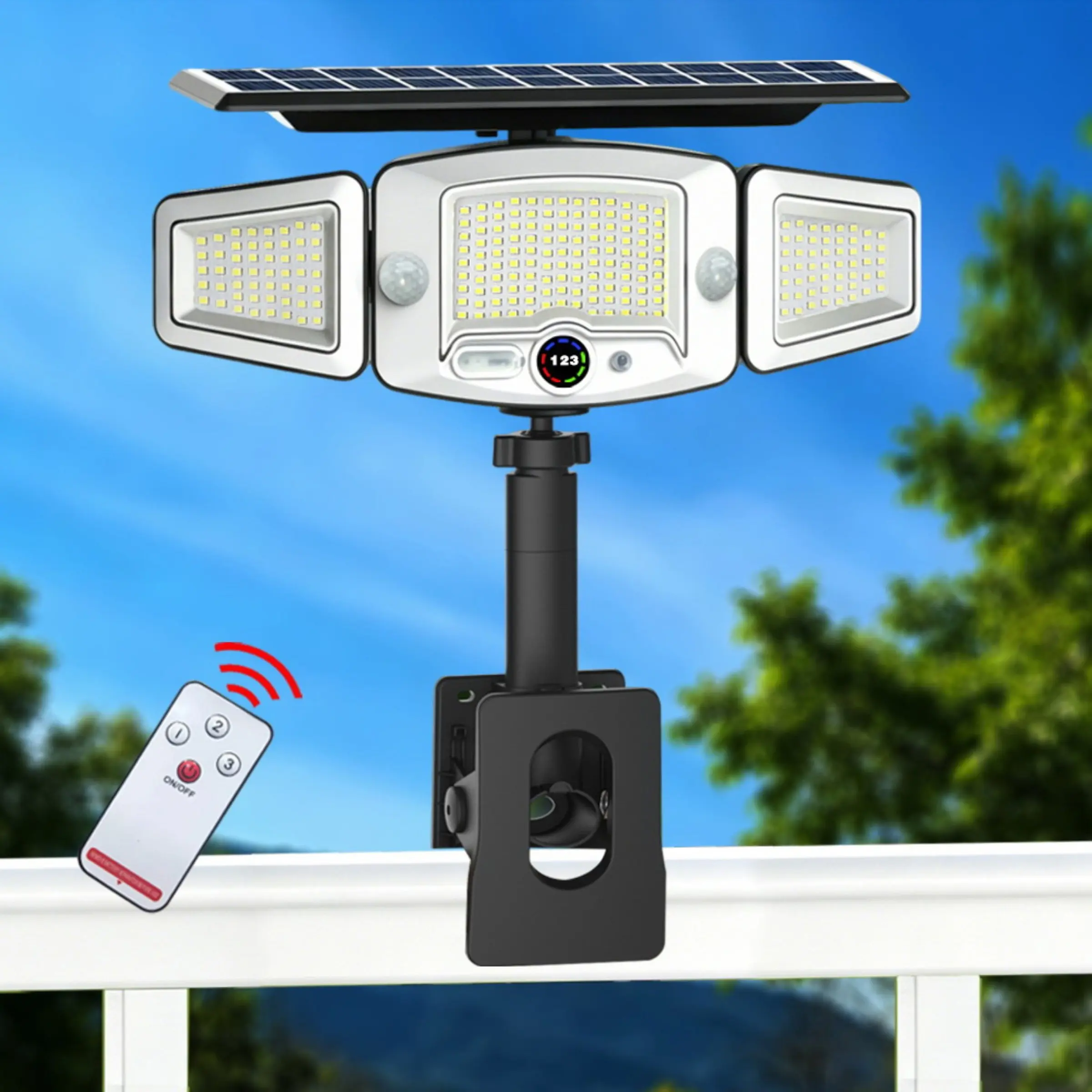 Solar-powered floodlights, easy-to-install street lamps, IP65 waterproof design, intelligent remote control motion sensing outdoor lighting lamps, safety LED wall lamps, street lamps, garden and courtyard lamps, outdoor garage and other lighting fixtures