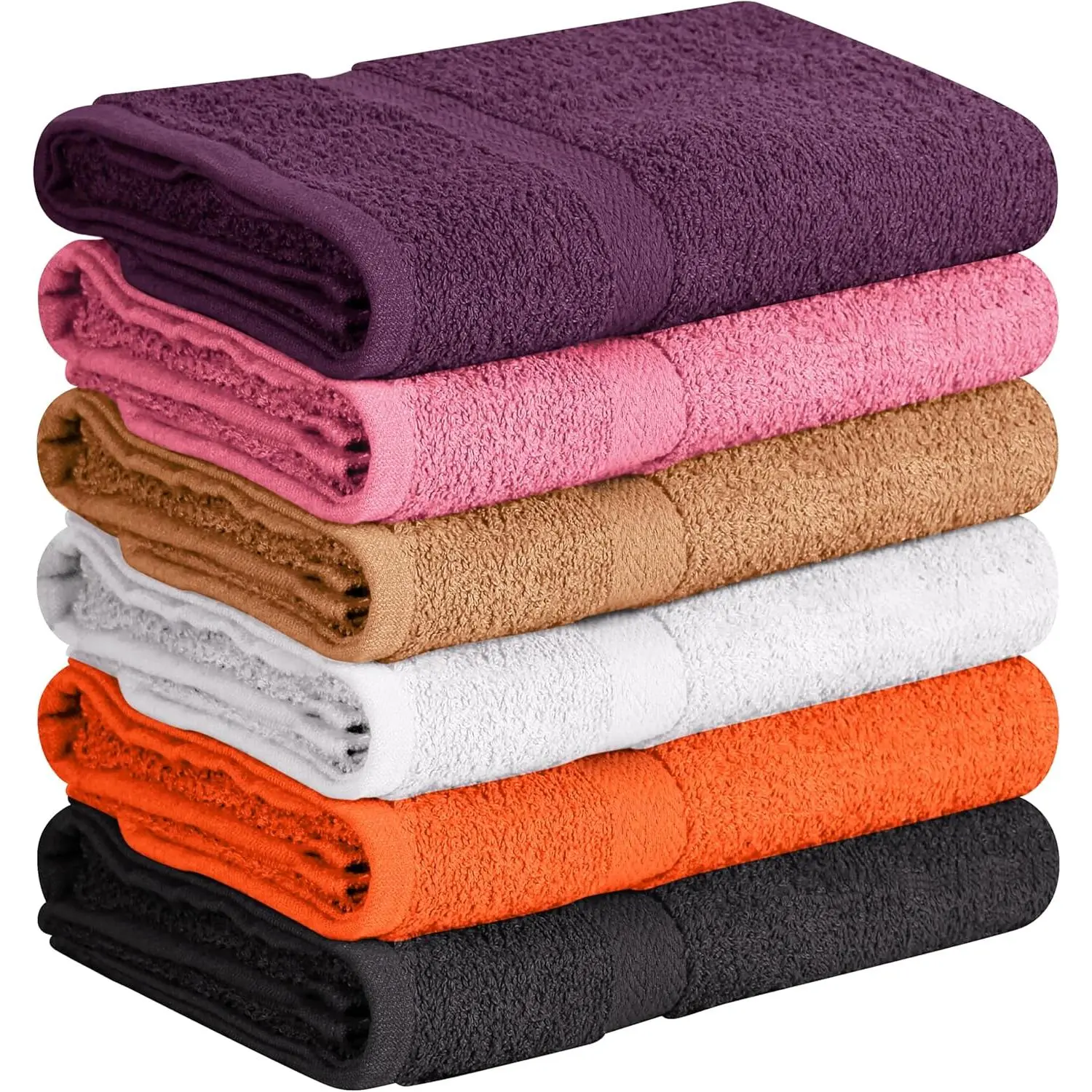 and 100% Cotton 6 Pack Bath Towel Set, Quick Dry, Super Absorbent, Light Weight, Soft, (27 x 54 Pack of 6) (27 x 54 6 Pack, Plum, Pink, Beige, Grey, White, Peach)