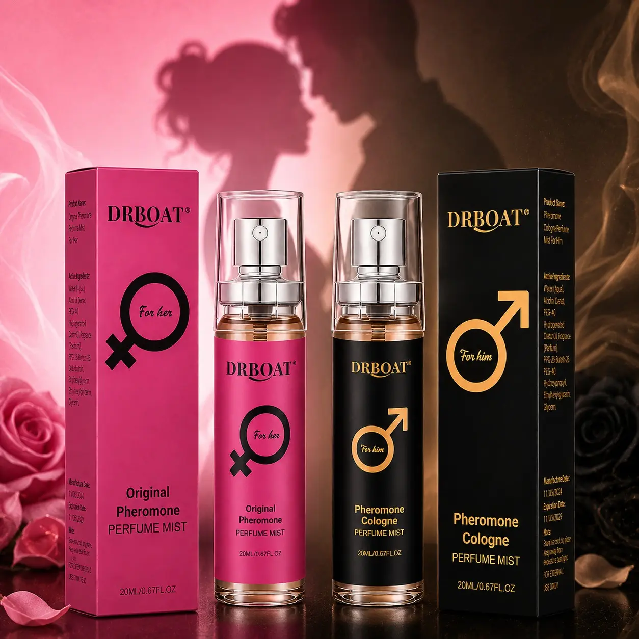 Luxury Pheromone Fragrance Spray (2*20 ml) – Pure Perfume Original Scent of Terra and J'adora. Women's fragrance I fresh citrus, rose, musk; Men's fragrance I grapefruit, geranium, cedarwood, Ideal for dates.