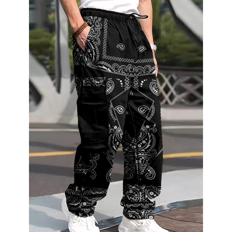 Men’s Streetwear Bandana Pattern Cargo Pants with Drawstring SpringStatements