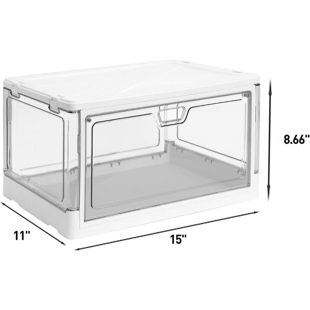 3 Pack Clear Stackable Storage Boxes with Lids Magnetic Doors Front Opening Foldable Plastic Craft Containers Large Wardrobe Organizer for Bedroom Living Room Study Toys 24 Quart
