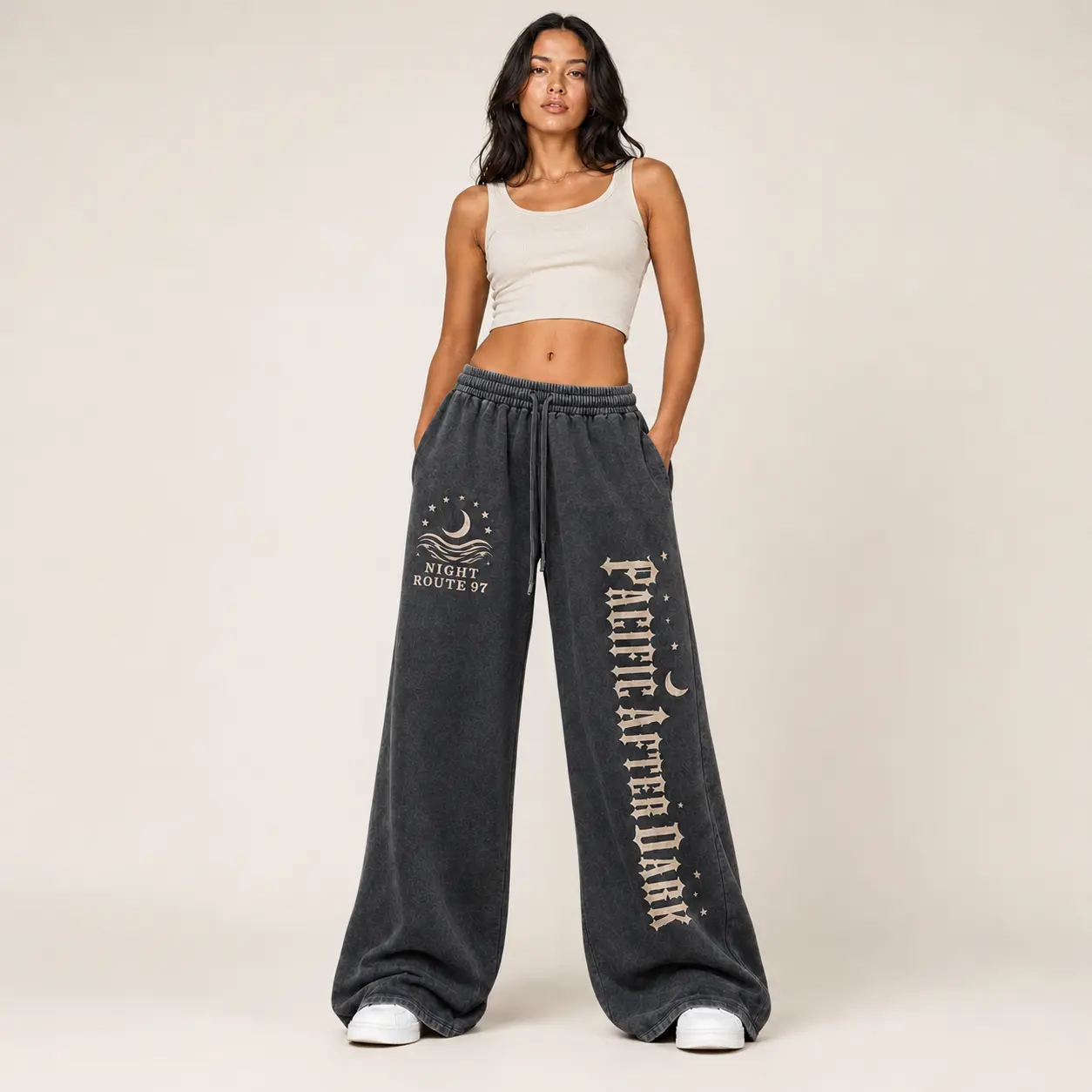 Women’s Baggy Wide Leg Sweatpants, High Waist Drawstring Lounge Pants with Pockets, Oversized Streetwear Graphic Joggers, Soft Comfy Casual Pants for Travel, Airport, College, Gym, Dance, Y2K Outfits, Petite to Plus Size, All Season Everyday Wear