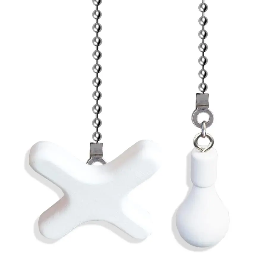 2 Pack Ceiling Fan Pull Chains, 12-inch Beaded Ball Extension Chains with White Wooden Decorative Pendant for Ceiling Light Lamp Fan Chain ()