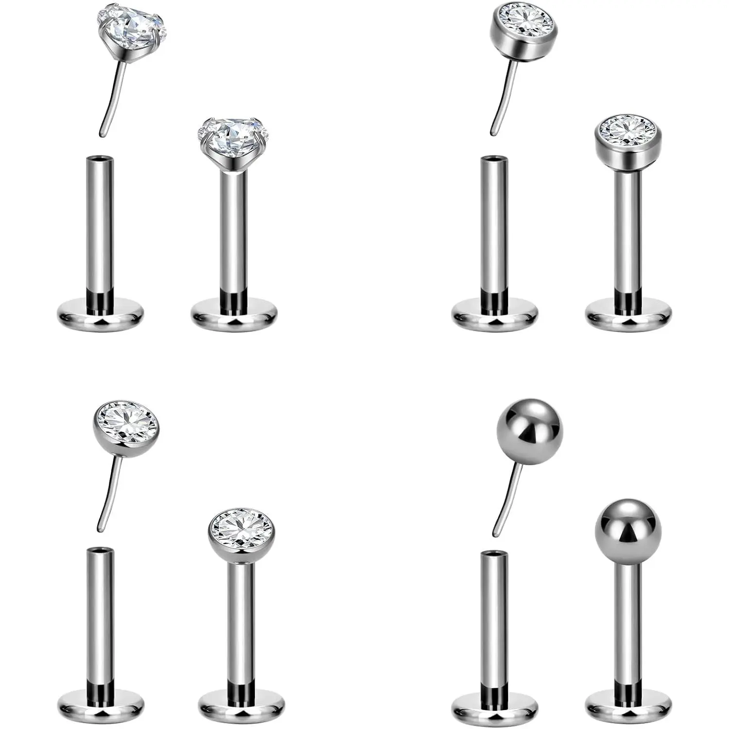 8 count G23 Titanium Flat  Earrings Stud Threadless Tragus Cartilage Lip Medusa