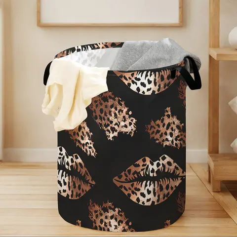 Creative Leopard Print Lip Pattern Toy and Laundry Storage Basket, Multi-Use Striped Organizer for Kids and Home, Ideal Wardrobe Solution, Laundry Baskets