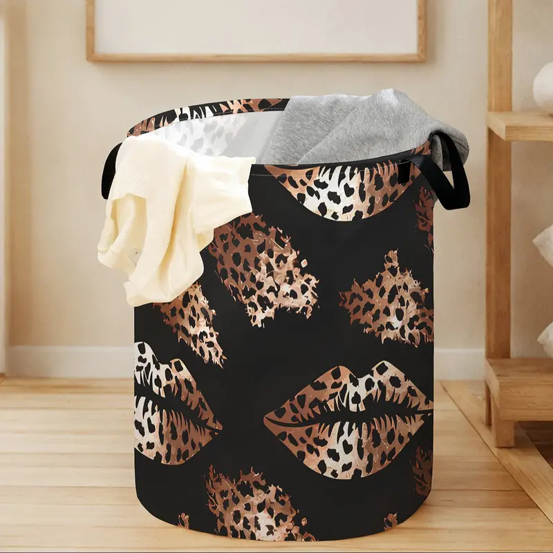 Creative Leopard Print Lip Pattern Toy and Laundry Storage Basket, Multi-Use Striped Organizer for Kids and Home, Ideal Wardrobe Solution, Laundry Baskets