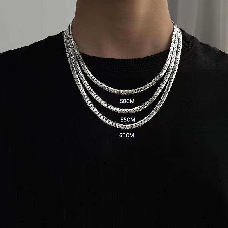 Men's Titanium Steel Cuban Link Chain & Flat Snake Chain Necklace, Non-Fading, Hip Hop Minimalist Style, Fashion Sweater Necklace, Ideal Holiday Gift for Him