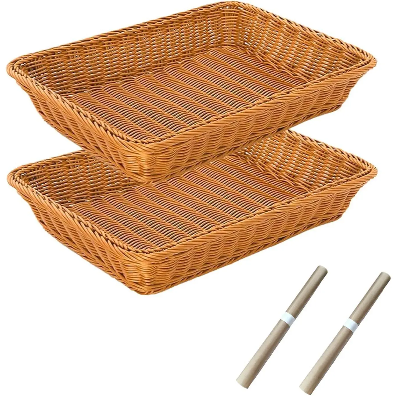 15.7"Rectangular Wicker Bread Basket/Display Basket/Rattan Serving Tray |   Includes reusable silicone liner for holding food, fruit, veggies, snacks;great for kitchen/dining/home decor;gift basket
