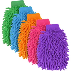 5 Pack Car Wash Mitts Scratch Free Premium Chenille Microfiber Mitts 6" x 9" Double Sided Lint-Free Car Wash Gloves for Trucks, SUVs, Motorcycles, and More