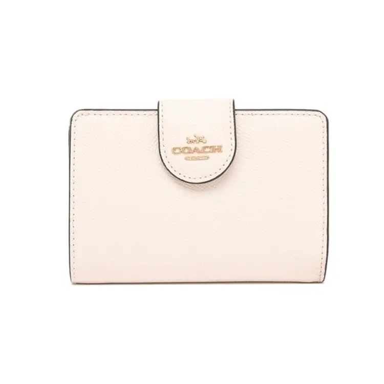 COACH Corner Zip 13 Snap Closure Leather Card Wallet for Women, Medium Size, White